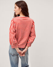 Shayla V-Neck Stripe Jersey Top, Ivory (IVORY), large
