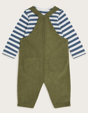 Long Sleeve Top and Bear Corduroy Dungarees Set, Green (KHAKI), large