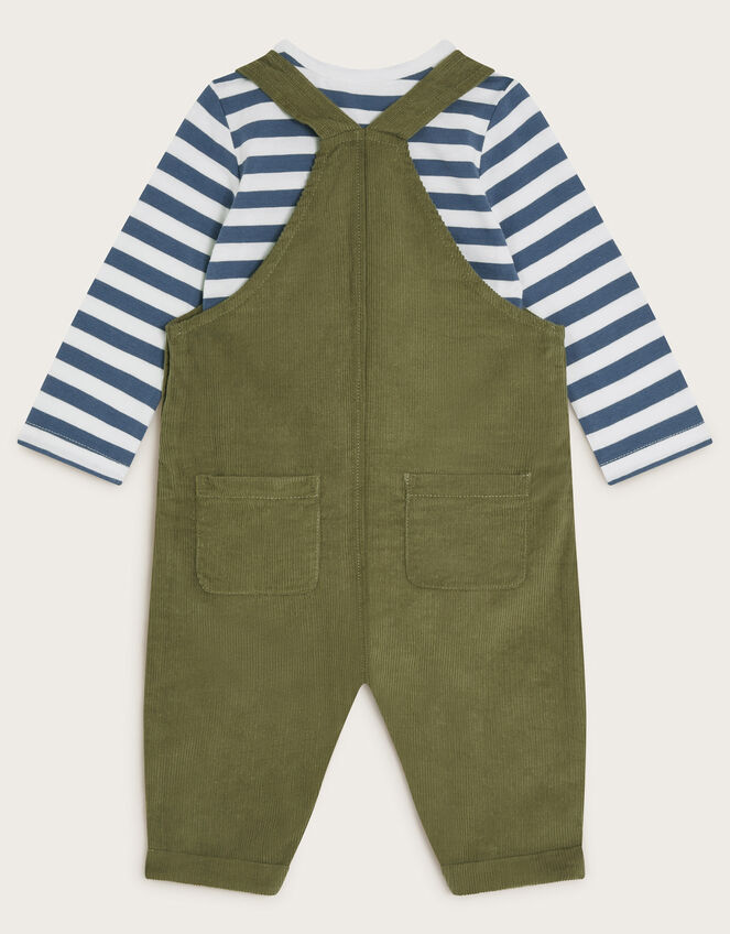 Long Sleeve Top and Bear Corduroy Dungarees Set, Green (KHAKI), large