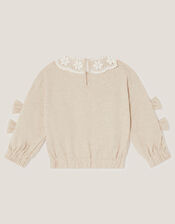 Bow Embellished Collar Sweatshirt, Ivory (IVORY), large