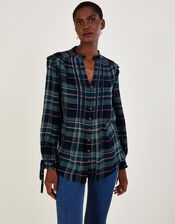 Check Longline Twill Shirt in LENZING™ ECOVERO™ , Blue (BLUE), large