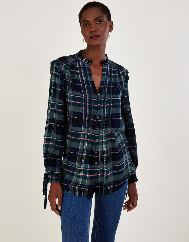 Check Longline Twill Shirt in LENZING™ ECOVERO™ , Blue (BLUE), large