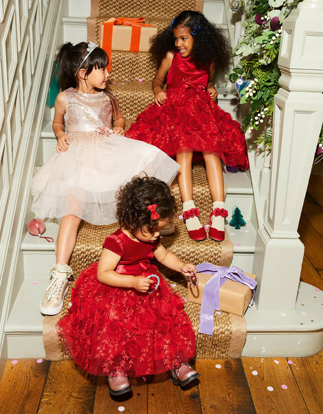 Velvet 3D Roses Dress Red, Red (RED), large