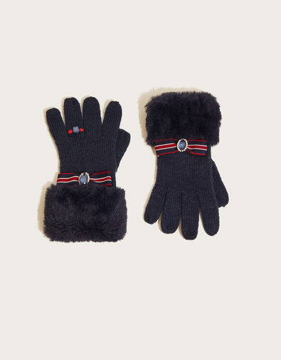 Tamara Ring Faux Fur Trim Gloves Blue, Blue (NAVY), large