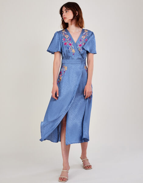Elizabeth Embroidered Jacquard Dress , Blue (BLUE), large