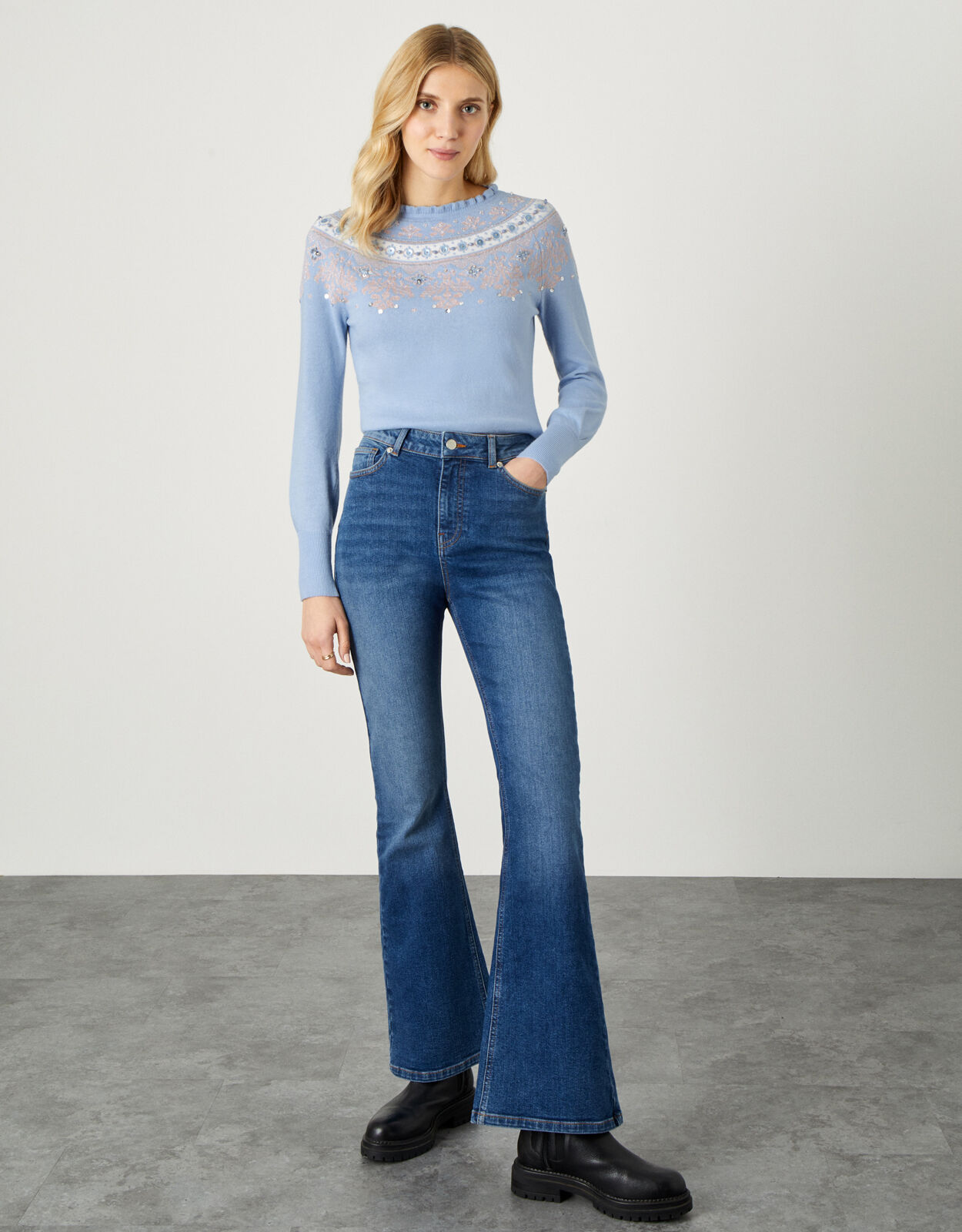 Fair Isle Sequin Jumper Blue