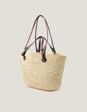 Yvie Woven Raffia Basket Bag, , large