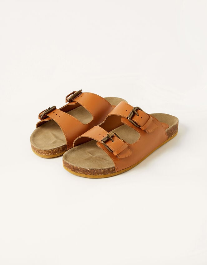 Lola Double Strap Leather Sandals, Tan (TAN), large