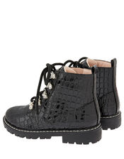 Patent Croc Lace-Up Ankle Boots, Black (BLACK), large