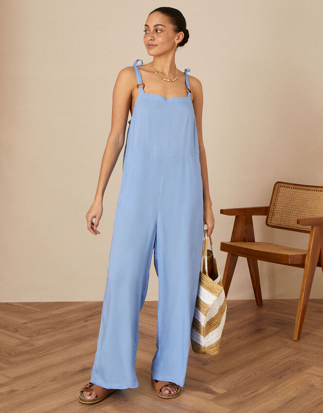 D-Ring Wide Leg Plain Jumpsuit, Blue (BLUE), large