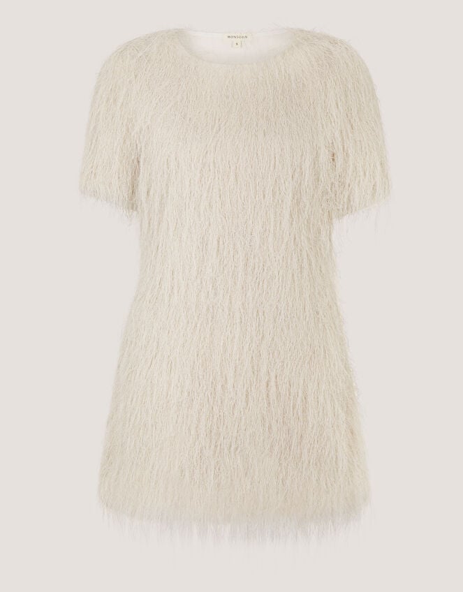 Tori Short Sleeve Fringe Mini Dress, Ivory (IVORY), large