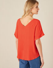 Camilla T-Shirt in Linen Blend, Orange (CORAL), large