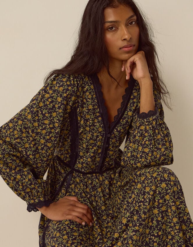 Sophie Floral Print Jersey Midi Dress, Blue (NAVY), large