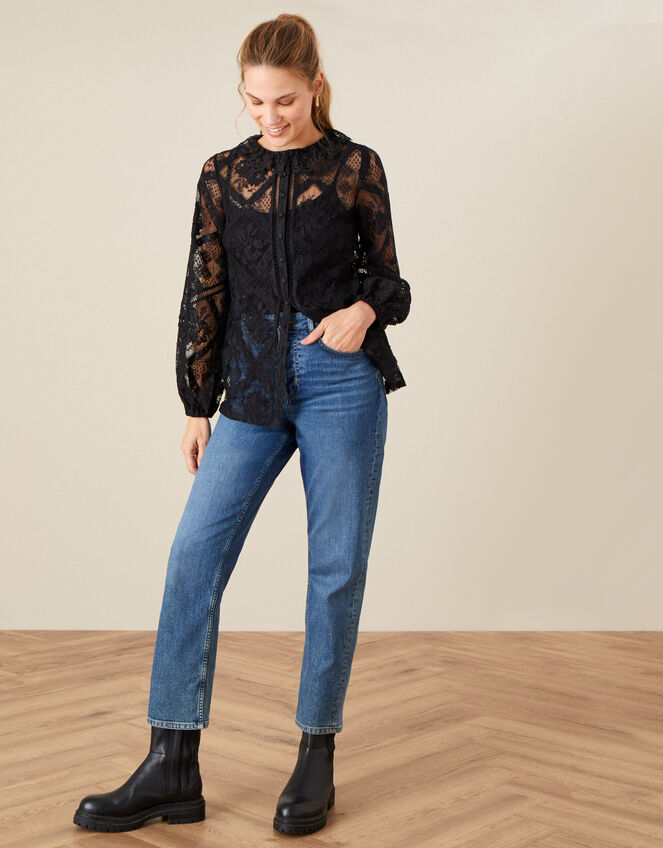 Leila Collared Lace Blouse, Black (BLACK), large