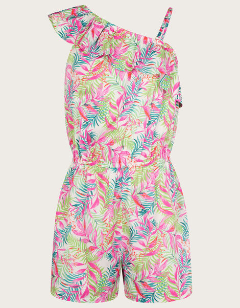 Pretty Palm Print One-Shoulder Playsuit , Ivory (IVORY), large