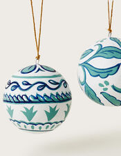 Hand Painted Baubles Set of Two, Green (GREEN), large