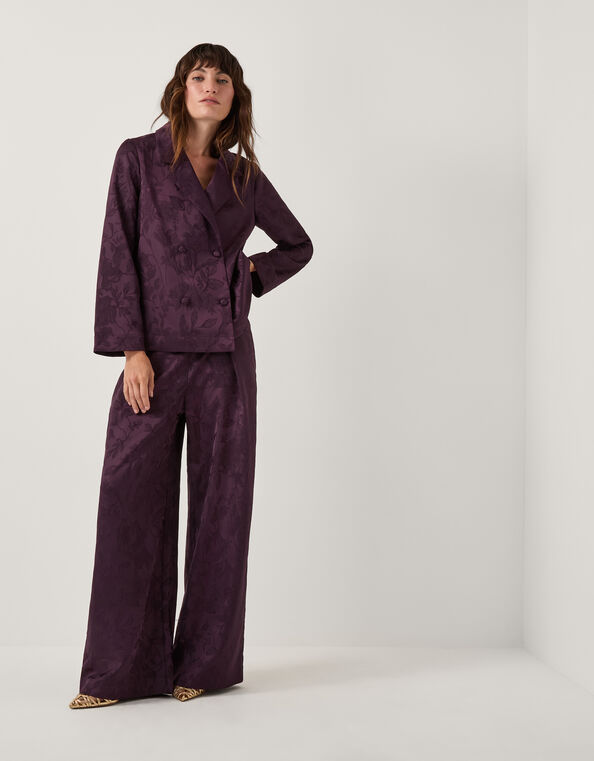 Rory Floral Satin Wide Leg Pants, Purple (PURPLE), large