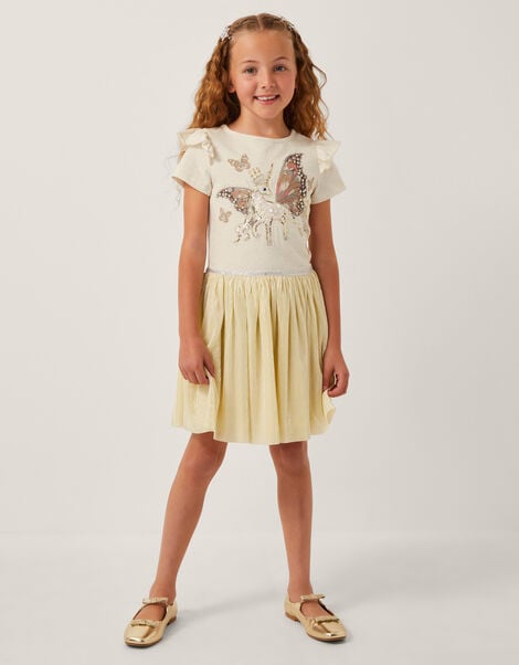 Unicorn Embellished Plisse Disco Dress, Ivory (IVORY), large