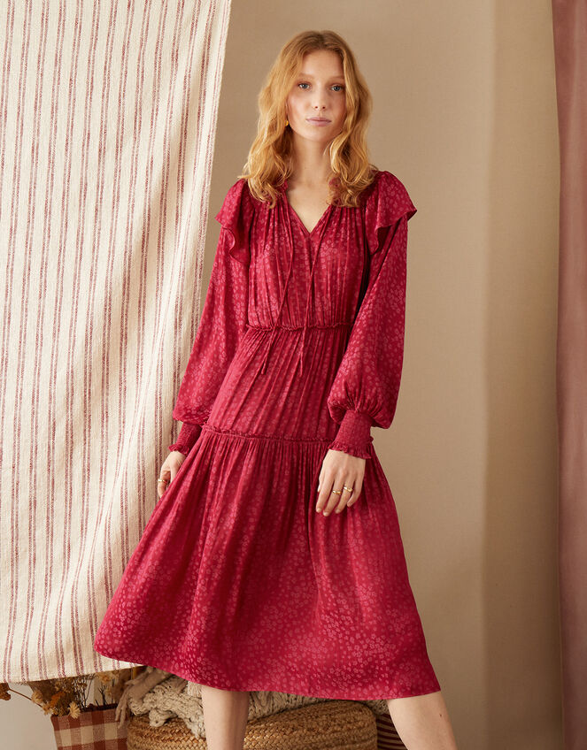 Satin Jacquard Midi Dress, Pink (PINK), large