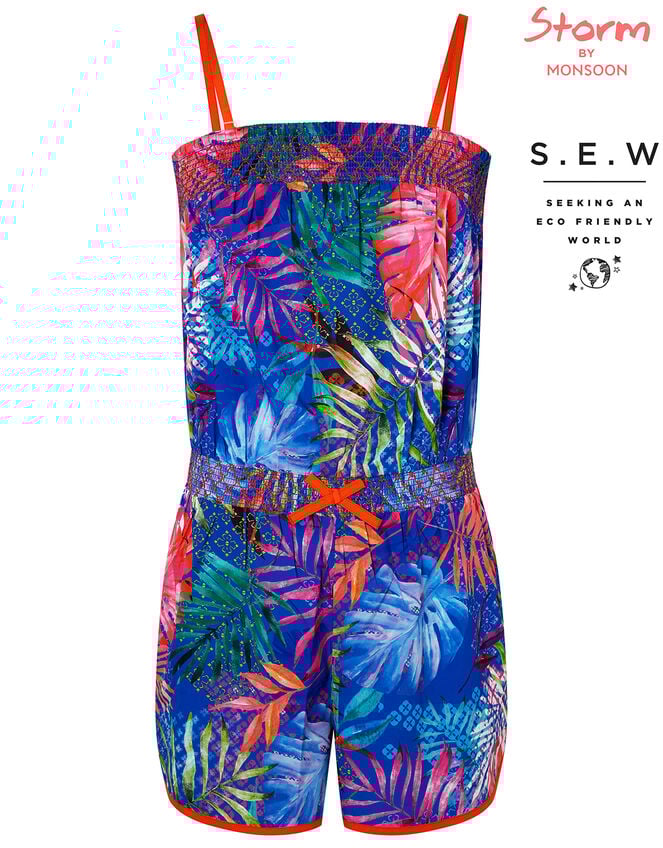 Dalida Printed Playsuit in Recycled Polyester, Blue (BLUE), large