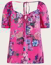 Olana Floral Print Trim Top, Purple (PURPLE), large