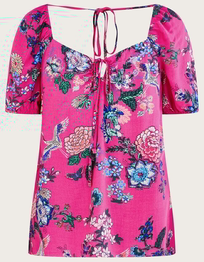Olana Floral Print Trim Top, Purple (PURPLE), large
