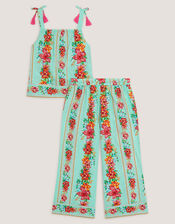 Vintage Floral Tank Top & Trousers Set, Blue (AQUA), large