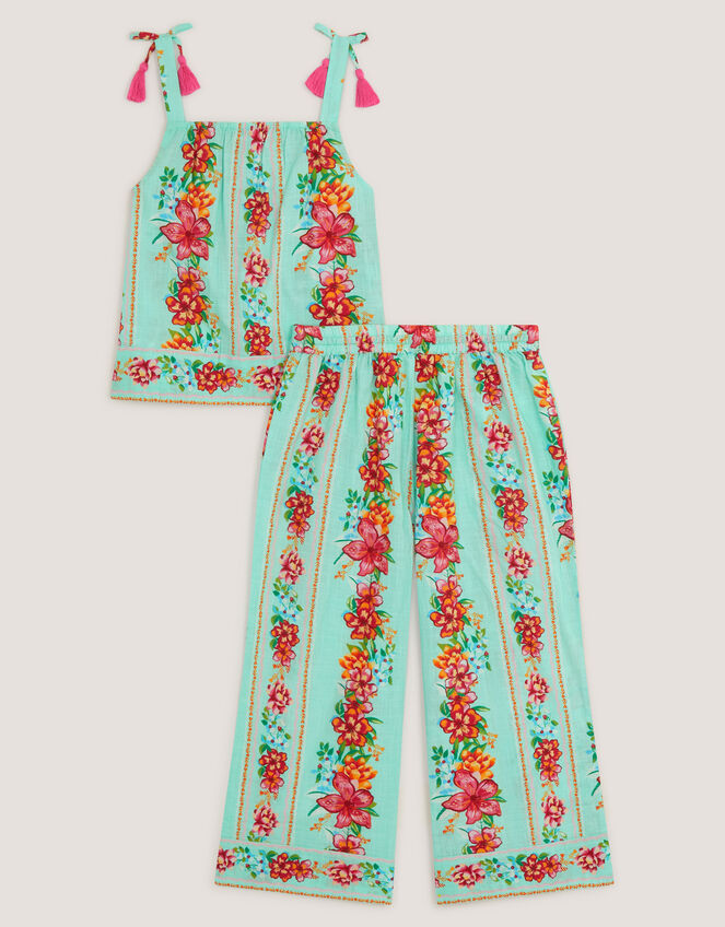 Vintage Floral Tank Top & Trousers Set, Blue (AQUA), large