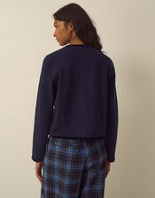 Belinda Velvet Bow Cardigan, Blue (NAVY), large