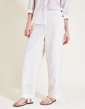 Parker Linen Crop Trousers, White (WHITE), large