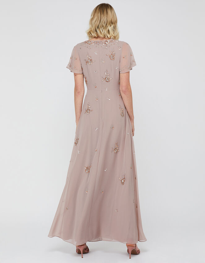 Winifred Embellished Wrap Occasion Dress, Mink (MINK), large