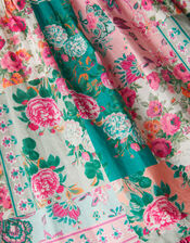 Floral Patchwork Shirred Dress, Green (GREEN), large