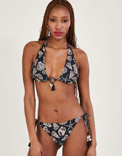 Shell Foil Print Bikini Top, Black (BLACK), large