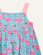 Flamingo Print Summer Dress , Blue (BLUE), large