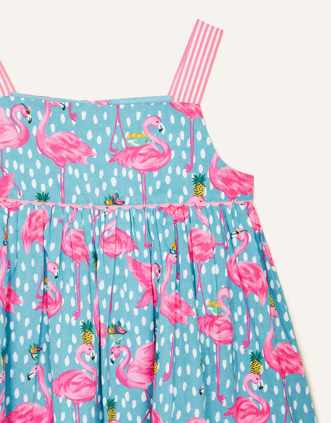 Flamingo Print Summer Dress , Blue (BLUE), large