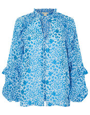 Ruffle Sleeve Floral Blouse, Blue (BLUE), large