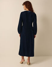 Clemence Florentinie Long Sleeve Embroidered Velvet Midi Dress, Blue (BLUE), large