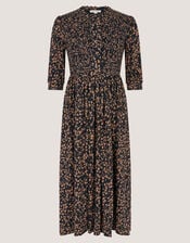 Aurelie Floral Jersey Midi Dress, Black (BLACK), large