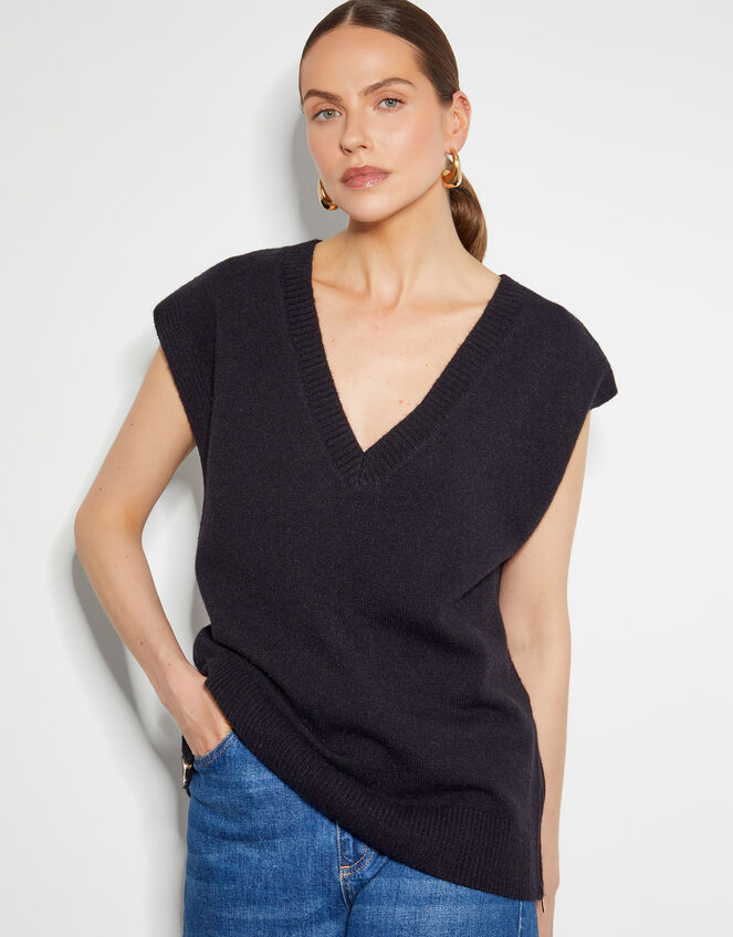 Zuri Zip Detail Knitted Vest, Black (BLACK), large