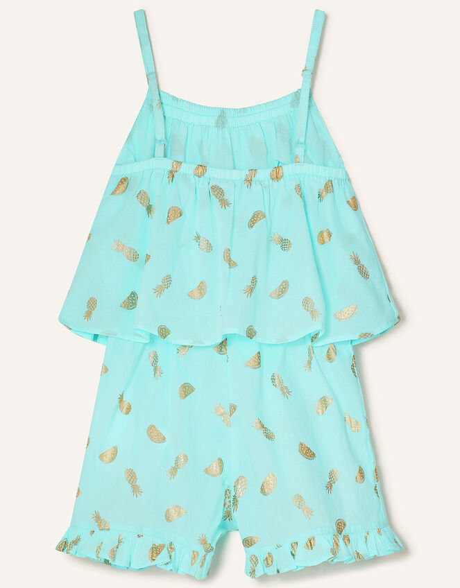 Fruit Print Frill Playsuit , Blue (TURQUOISE), large