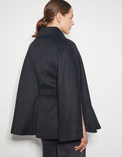 Cecily Military Cape Coat, Black (BLACK), large