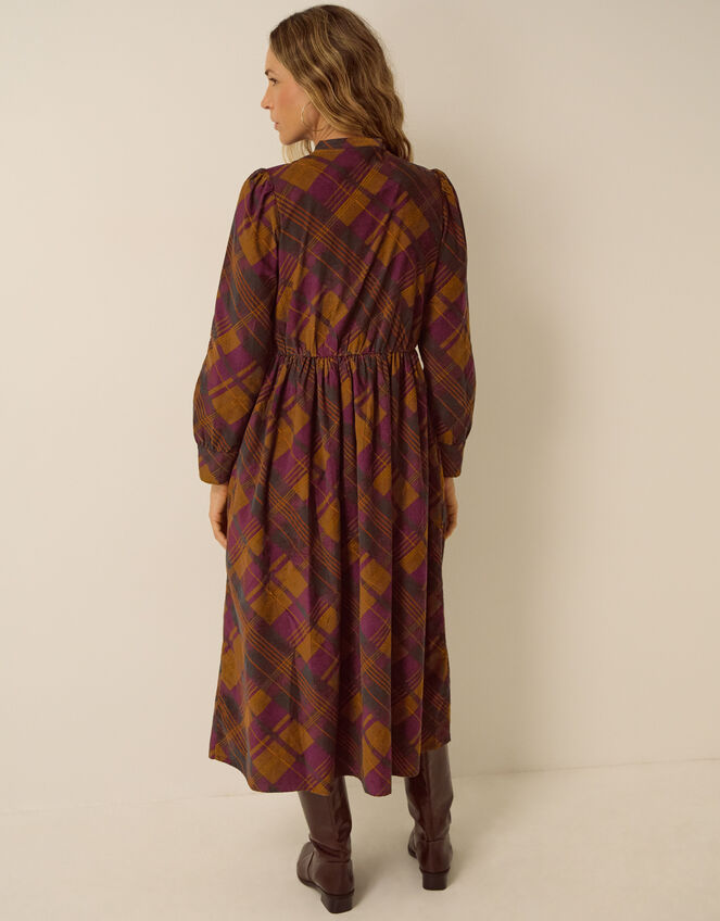 Melinda Check Print Corduroy Midi Dress, Brown (BROWN), large