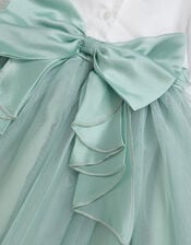 Baby Puff Sleeve Sateen Tulle Party Dress, Green (SAGE), large
