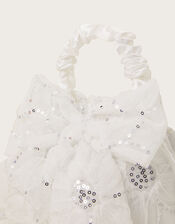 Sequin Ruffle Bow Pouch Bag, , large
