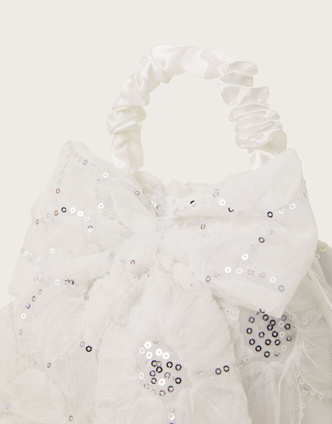 Sequin Ruffle Bow Pouch Bag, , large