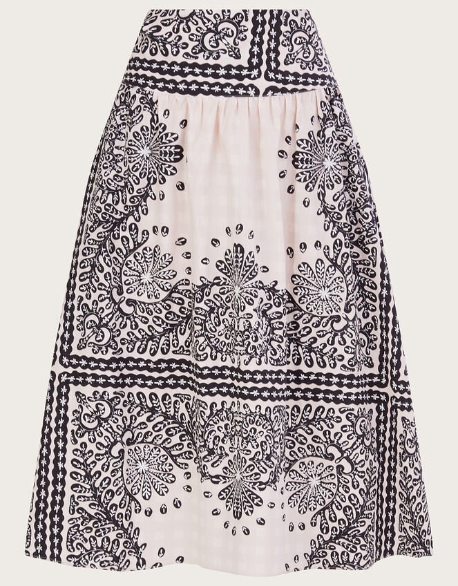 Scarf Print Poplin Skirt , Ivory (IVORY), large