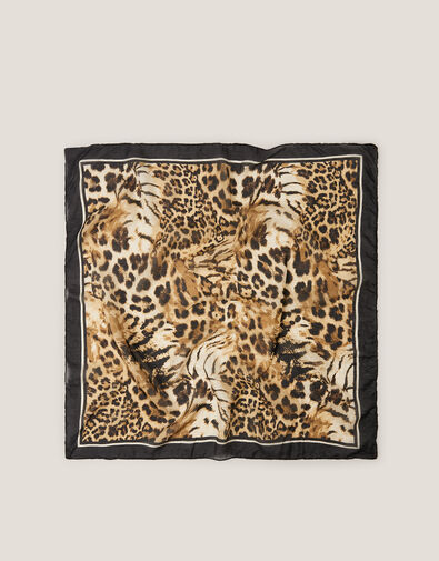 Kathie Silk Leopard Print Scarf, , large