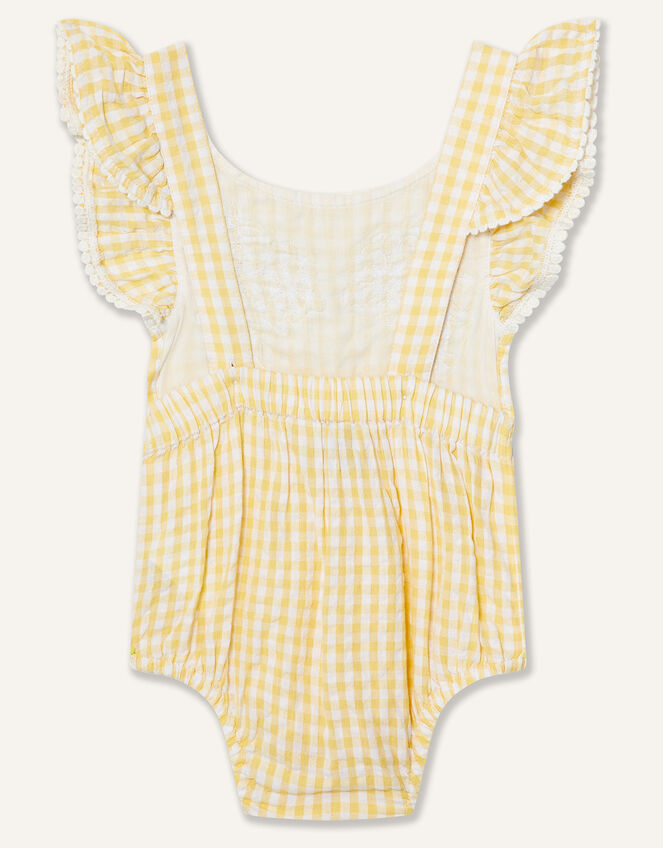 Newborn Lace and Seersucker Romper, Yellow (YELLOW), large