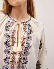 Zoey Embroidered Tunic Top, Ivory (IVORY), large
