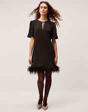 Arlette Feather Mini Dress, Black (BLACK), large